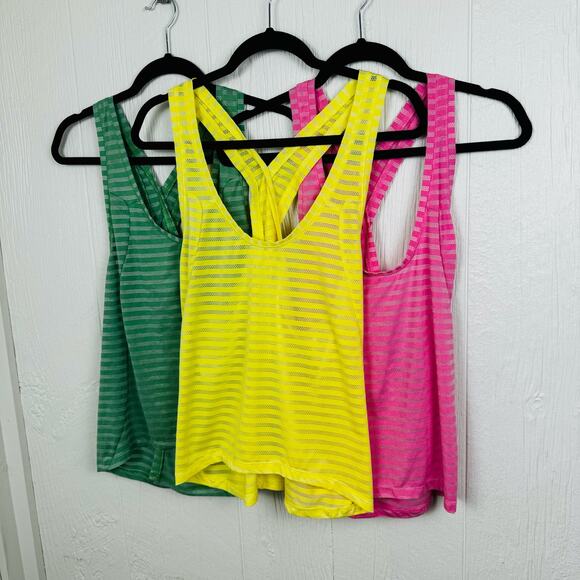 Zyia Active Nimbus Mesh Stripe Tank Bundle Split Back Yellow Pink Green Size XXL - Picture 8 of 8